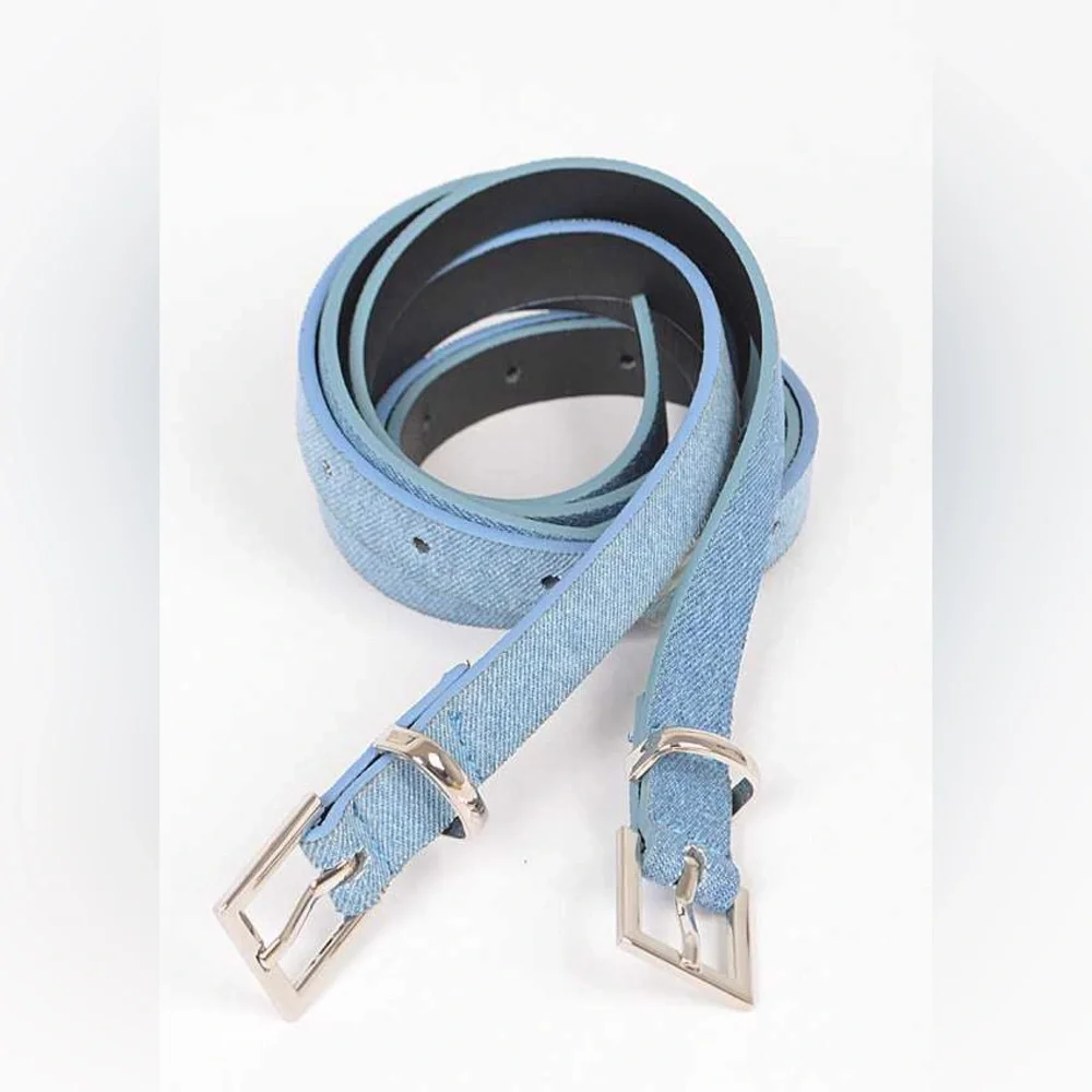 2PC Blue Denim Jean Skinny Statement Belt